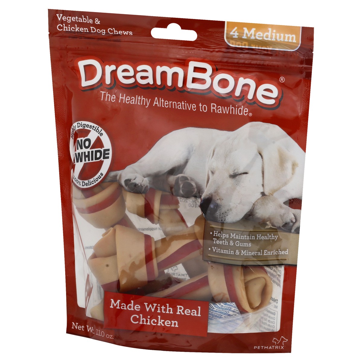 slide 5 of 11, DreamBone Medium Chews With Real Chicken 4 Count, Rawhide-Free, 0.75 lb