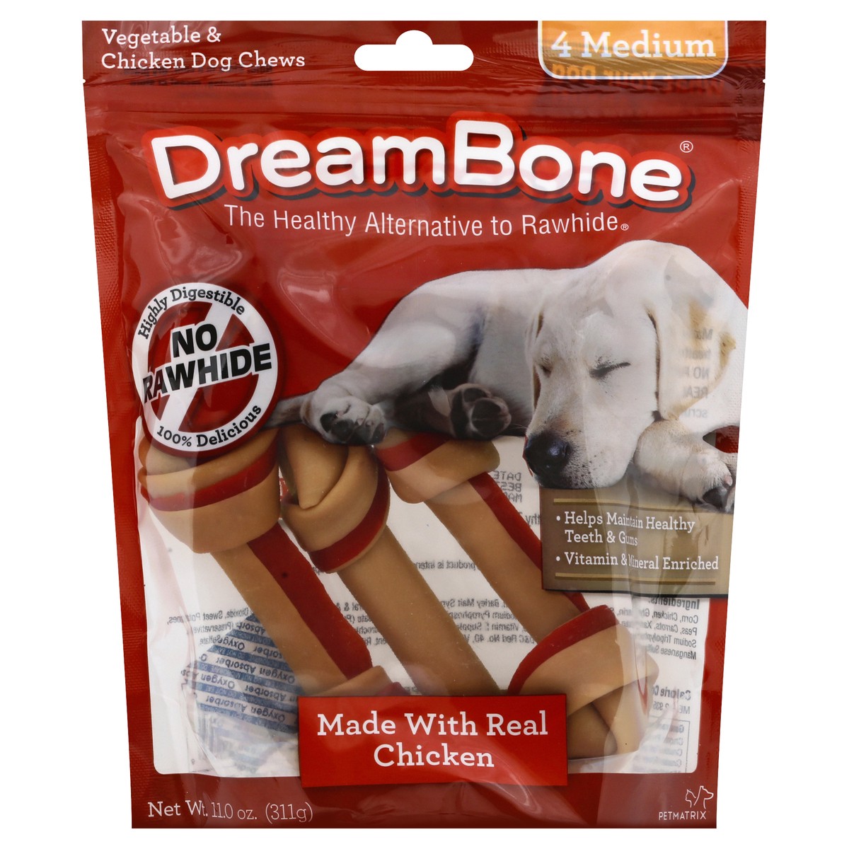 slide 9 of 11, DreamBone Medium Chews With Real Chicken 4 Count, Rawhide-Free, 0.75 lb