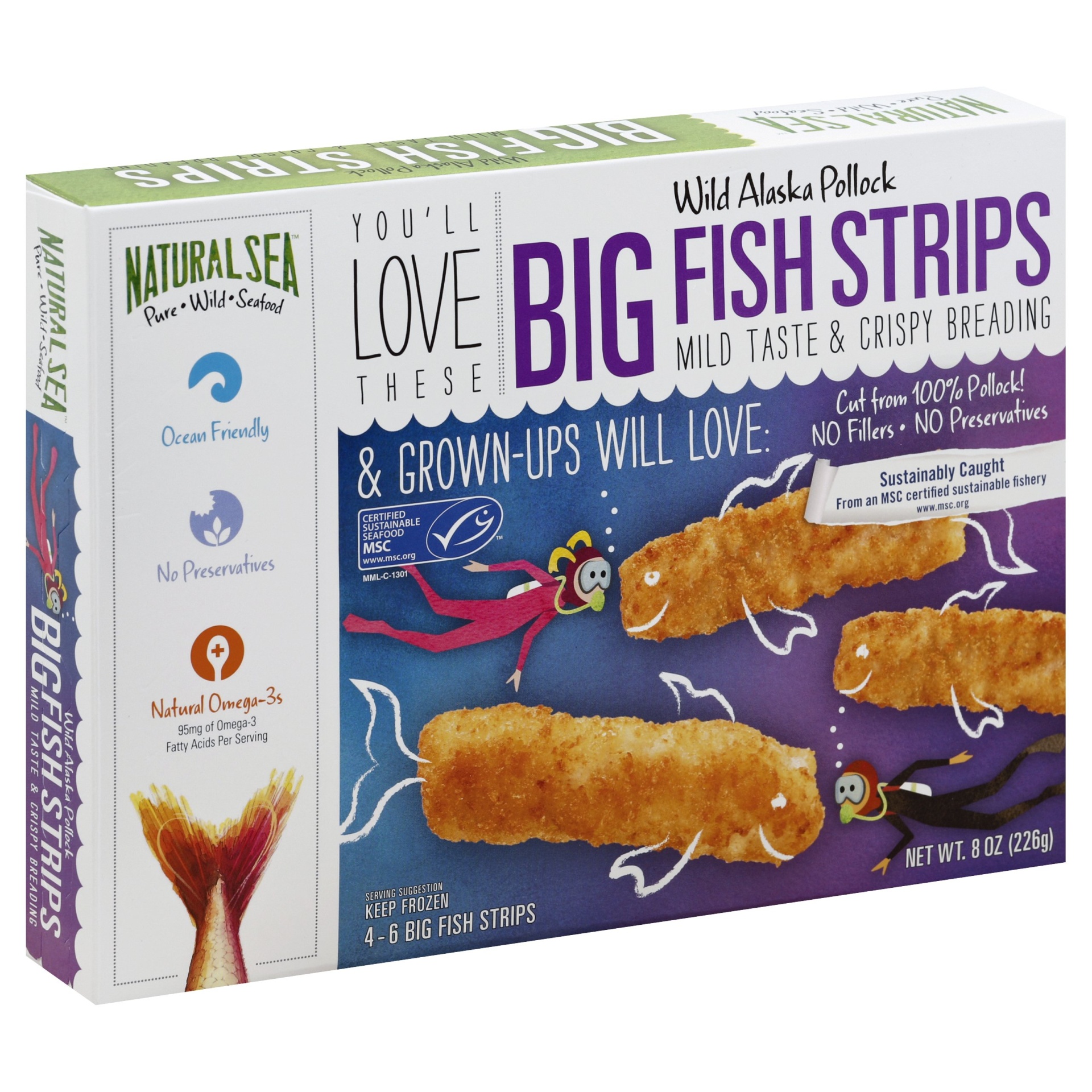 slide 1 of 1, Natural Sea Fish Strips 8 oz, 8 oz