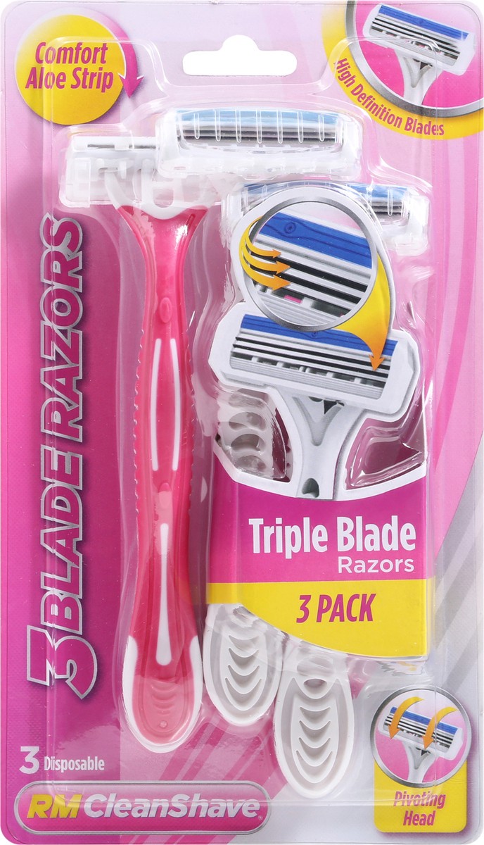 slide 3 of 9, RM CleanShave 3 Pack Triple Blade Disposable Razors 3 ea, 3 ct