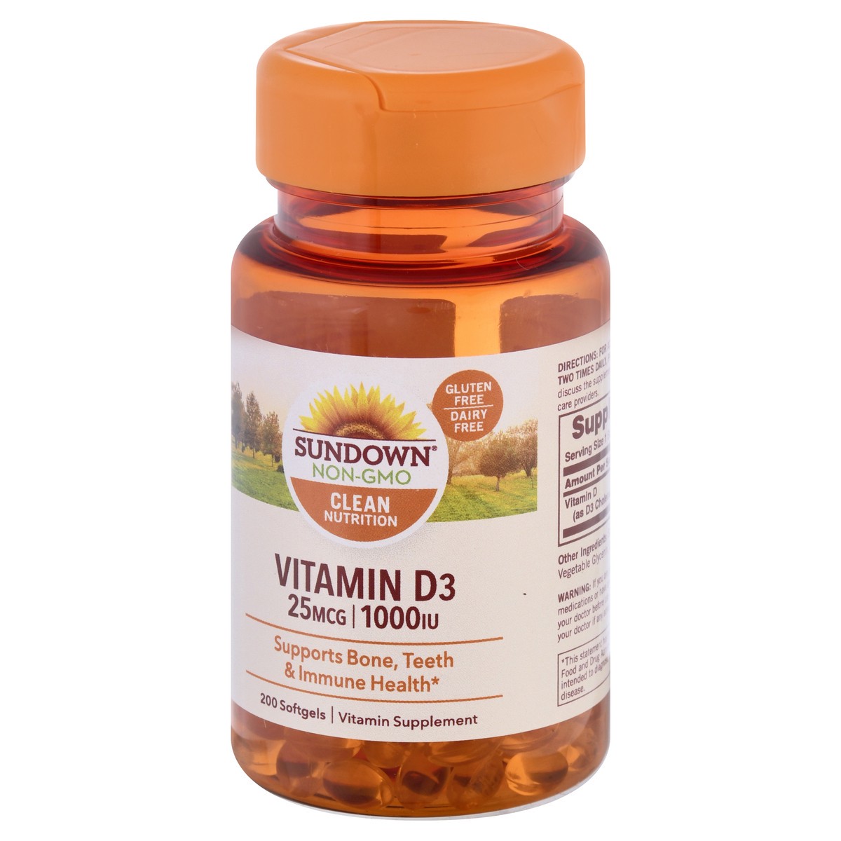 slide 3 of 9, Sundown Non-GMO 25 mcg Softgels Vitamin D3 200 ea, 200 ct