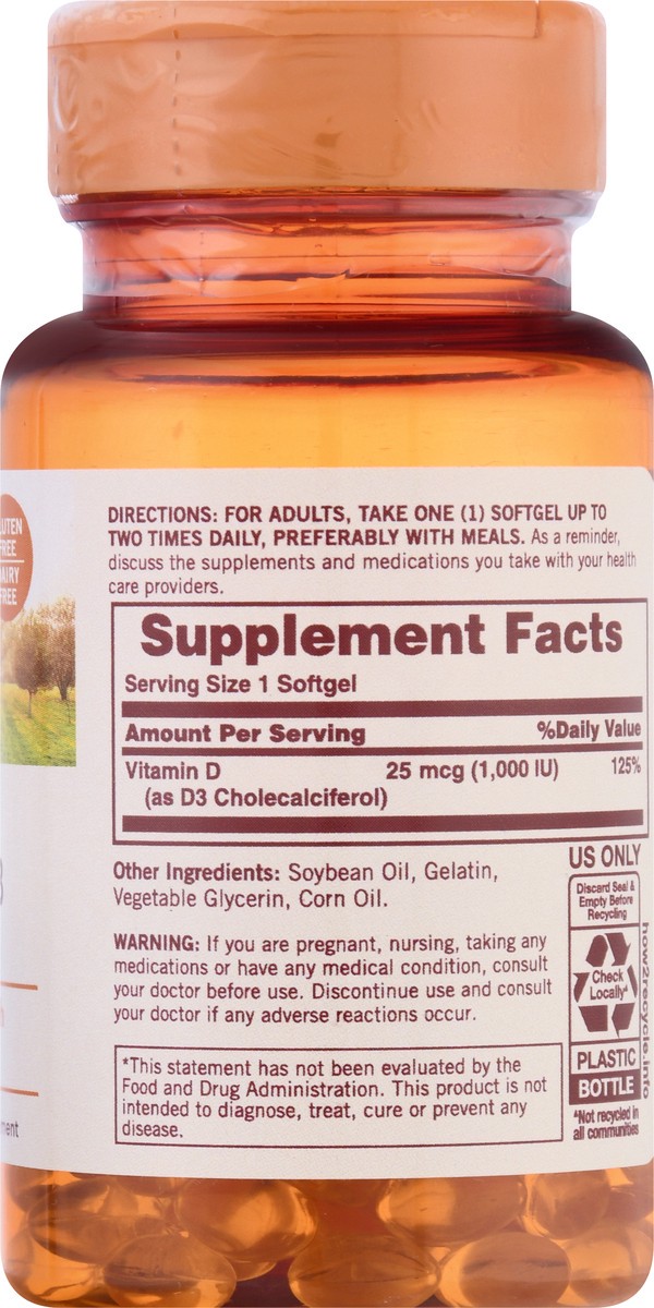 slide 9 of 9, Sundown Non-GMO 25 mcg Softgels Vitamin D3 200 ea, 200 ct