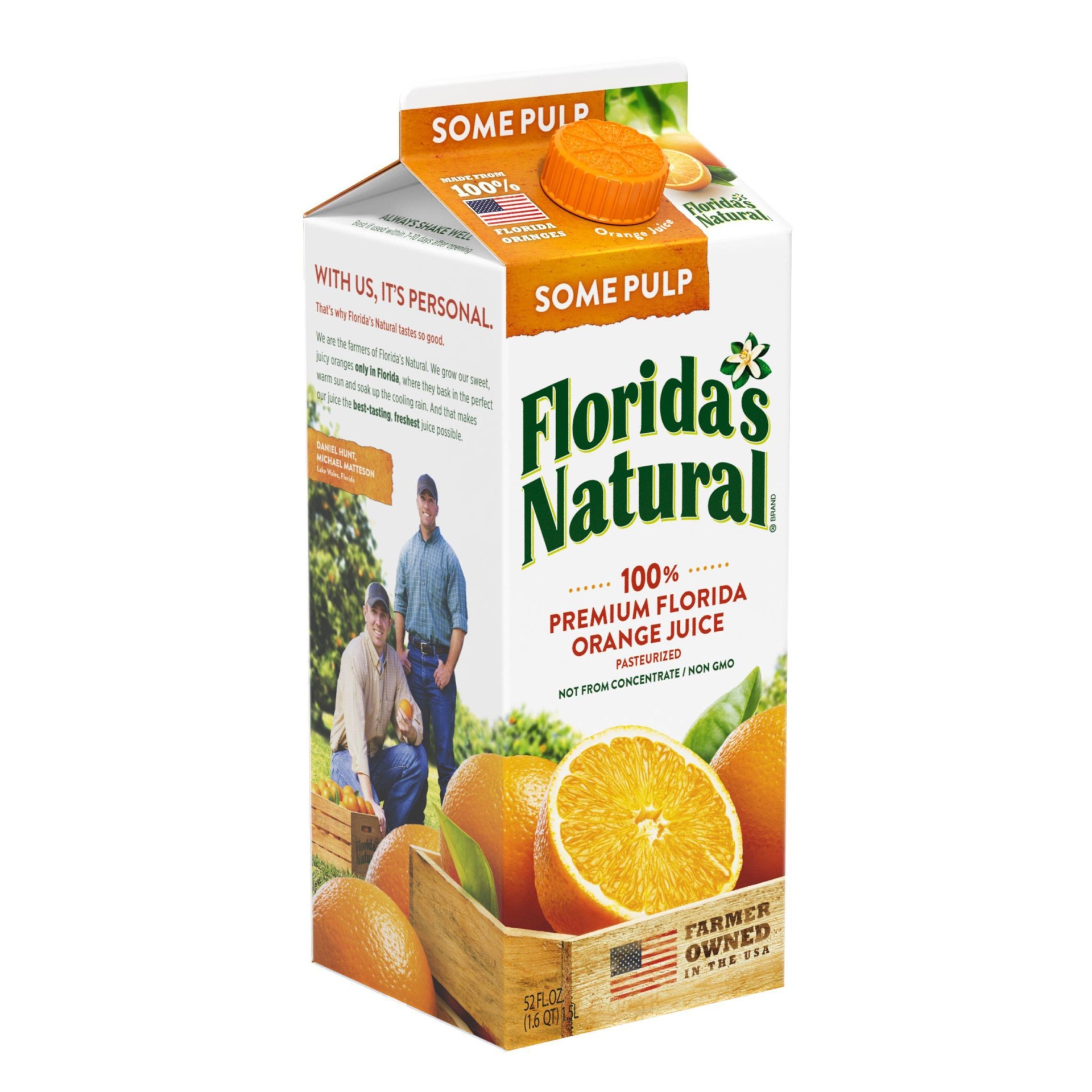 slide 1 of 2, Florida's Natural Some Pulp Orange Juice, 52 fl oz