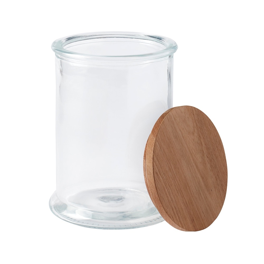 slide 1 of 1, Tabletops Unlimited Large Skinny Heritage Glass Jar With Acacia Wood Lid, 1 ct