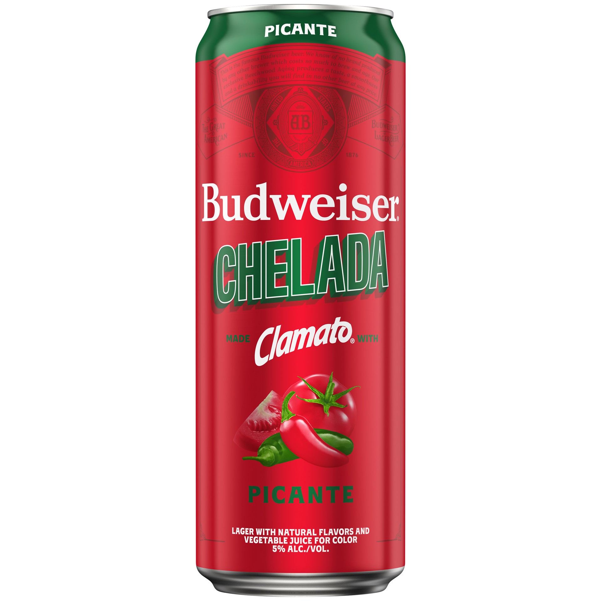 slide 1 of 4, Chelada Budweiser Picante Budweiser Chelada Picante Beer, 25 fl. oz. Can, 5% ABV, 25 oz