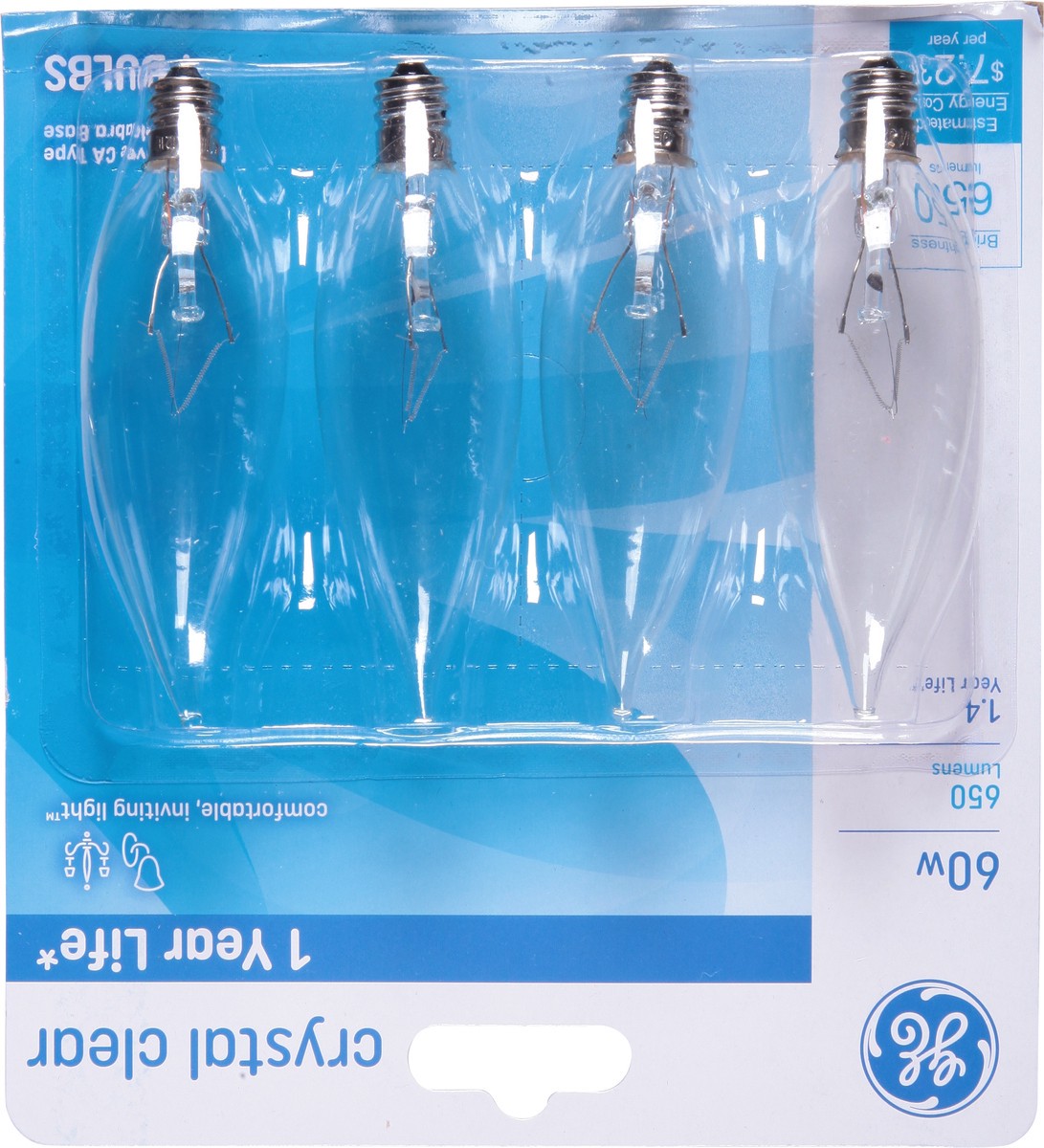 slide 2 of 12, GE Crystal Clear 60watt Bent Tip Candelabra Base Light Bulbs, 4 ct