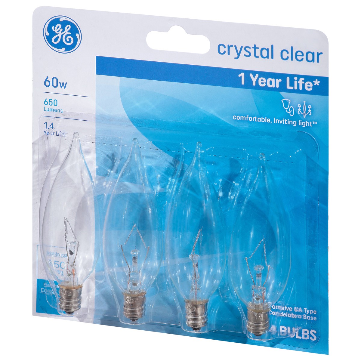 slide 10 of 12, GE Crystal Clear 60watt Bent Tip Candelabra Base Light Bulbs, 4 ct