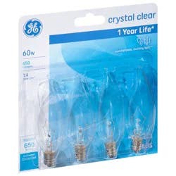 GE Crystal Clear 60watt Bent Tip Candelabra Base Light Bulbs