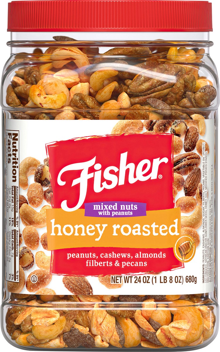 slide 4 of 13, Fisher Honey Roasted Mixed Nuts with Peanuts 24 oz. Jar, 24 oz