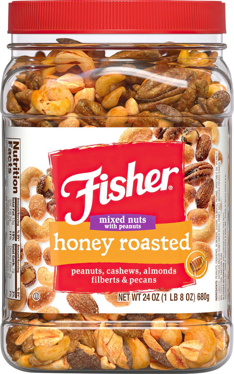 slide 7 of 13, Fisher Honey Roasted Mixed Nuts with Peanuts 24 oz. Jar, 24 oz