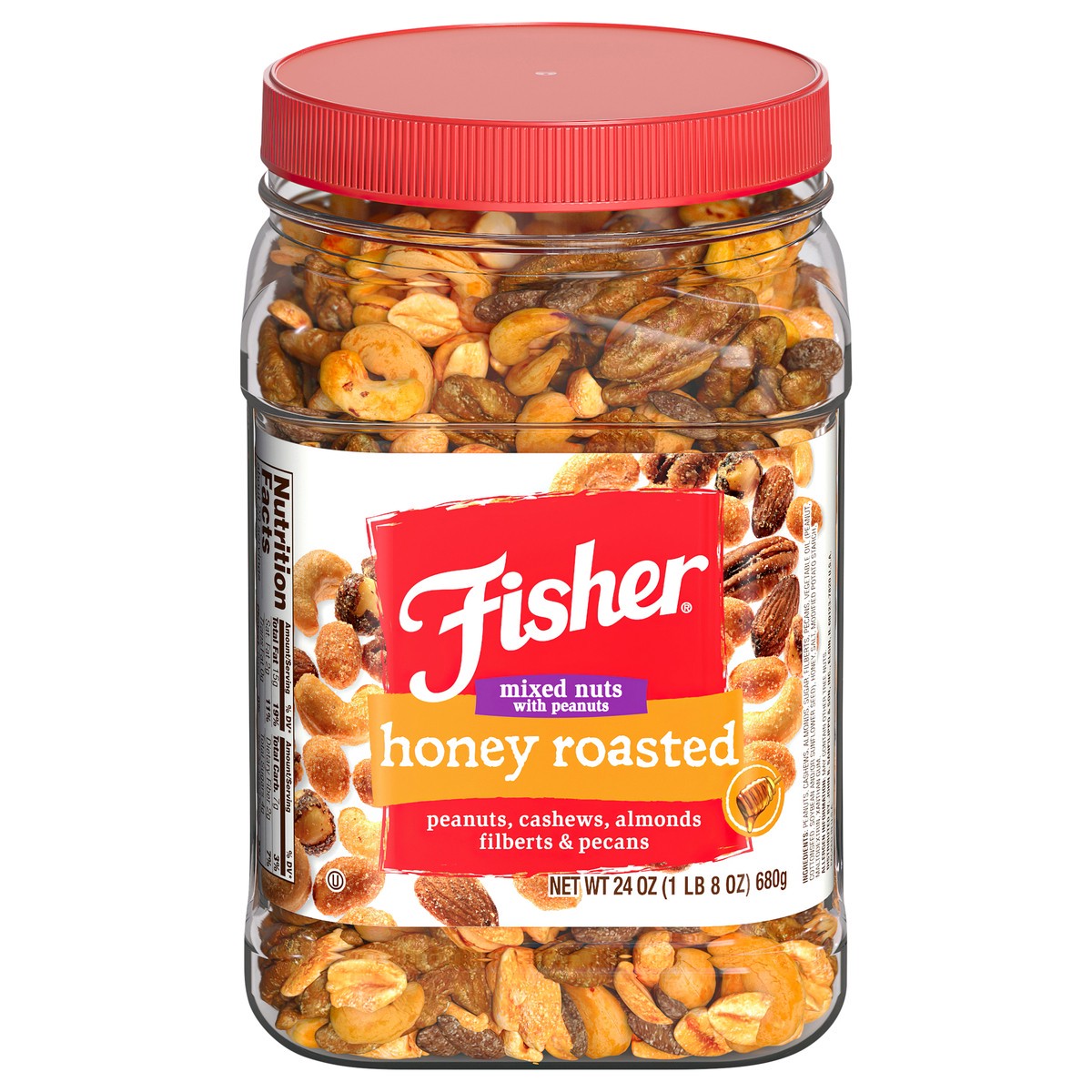 slide 12 of 13, Fisher Honey Roasted Mixed Nuts with Peanuts 24 oz. Jar, 24 oz