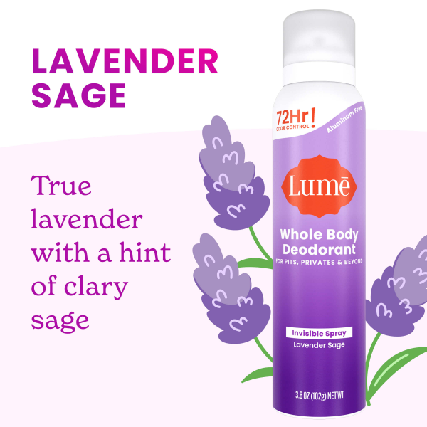slide 8 of 29, Lume 72Hr Invisible Spray Whole Body Lavender Sage Deodorant 3.6 oz, 3.6 oz