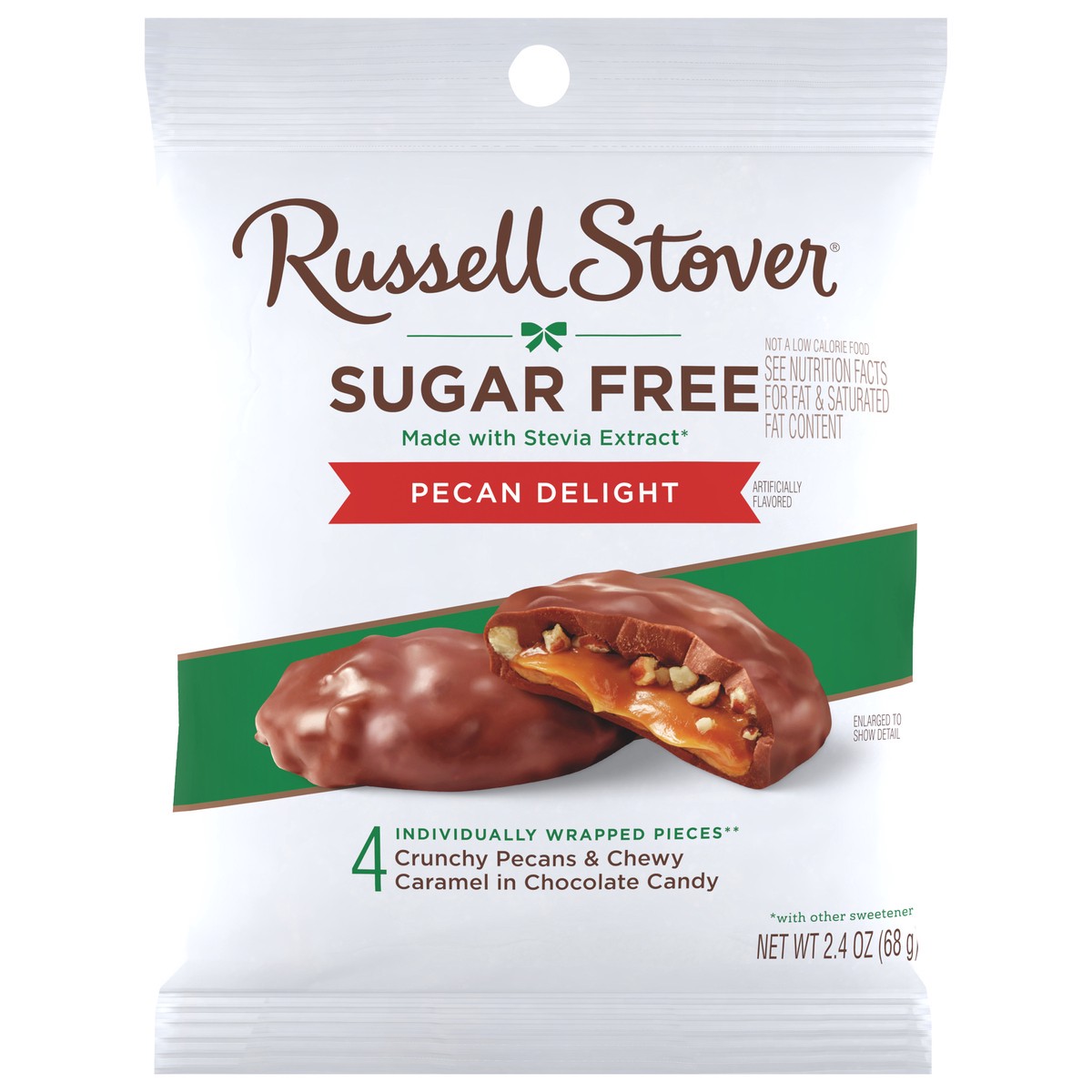 slide 1 of 12, RUSSELL STOVER Sugar Free Pecan Delight Chocolate Candy, 2.4 oz. bag, 4 ct