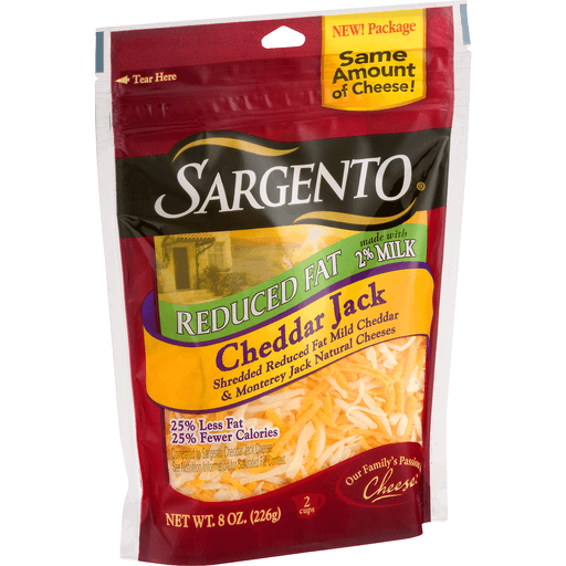 slide 2 of 8, Sargento Shredded Cheese - Cheddar Jack - Reduced Fat, 8 oz