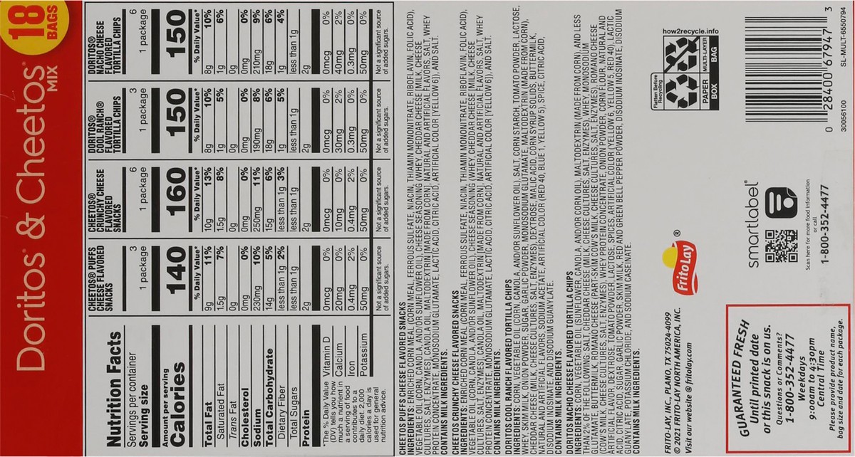 slide 11 of 11, Frito-Lay Snacks Doritos & Cheetos Mix Variety 17 5/8 Oz 18 Count, 18 ct