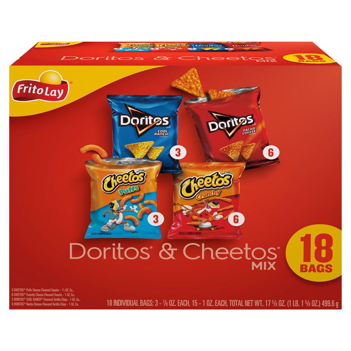 slide 1 of 11, Frito-Lay Snacks Doritos & Cheetos Mix Variety 17 5/8 Oz 18 Count, 18 ct