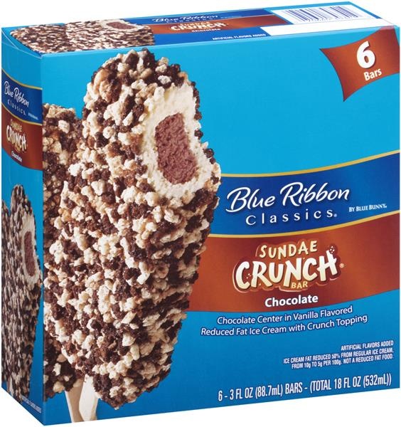slide 1 of 1, Blue Ribbon Classics By Blue Bunny Chocolate Sundae Crunch Ice Cream Bars, 6 ct; 3 fl oz