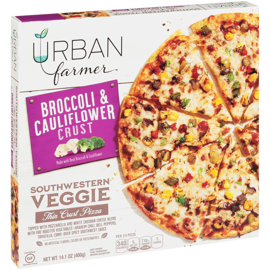 slide 5 of 8, Urban Farmer Southwestern Veggie Broccoli & Cauliflower Thin Crust Pizza, 14.1 oz