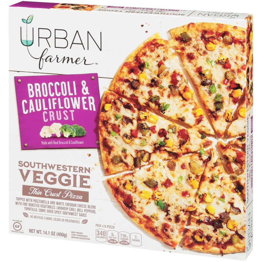 slide 7 of 8, Urban Farmer Southwestern Veggie Broccoli & Cauliflower Thin Crust Pizza, 14.1 oz