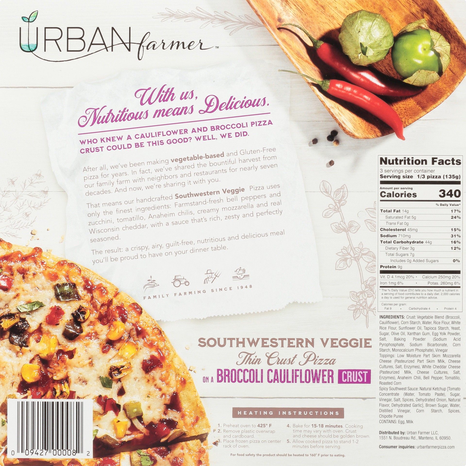 slide 8 of 8, Urban Farmer Southwestern Veggie Broccoli & Cauliflower Thin Crust Pizza, 14.1 oz