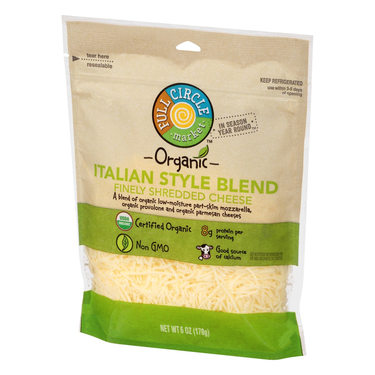 slide 9 of 9, Full Circle Market Organic Finely Italian Style Blend Shredded Cheese 6 oz Bag, 6 oz