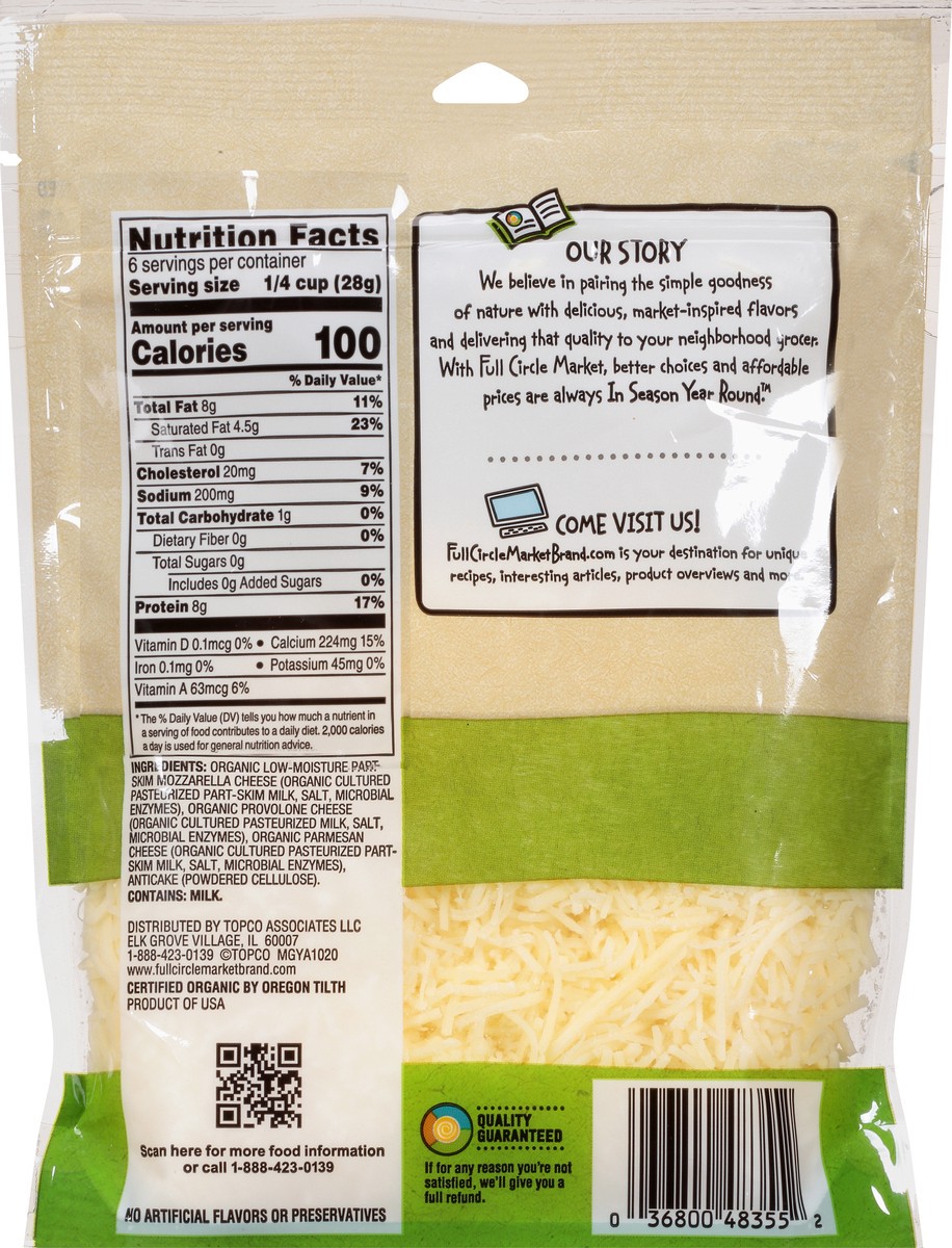 slide 7 of 9, Full Circle Market Organic Finely Italian Style Blend Shredded Cheese 6 oz Bag, 6 oz