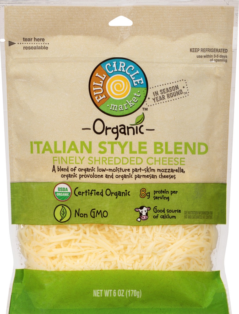 slide 5 of 9, Full Circle Market Organic Finely Italian Style Blend Shredded Cheese 6 oz Bag, 6 oz