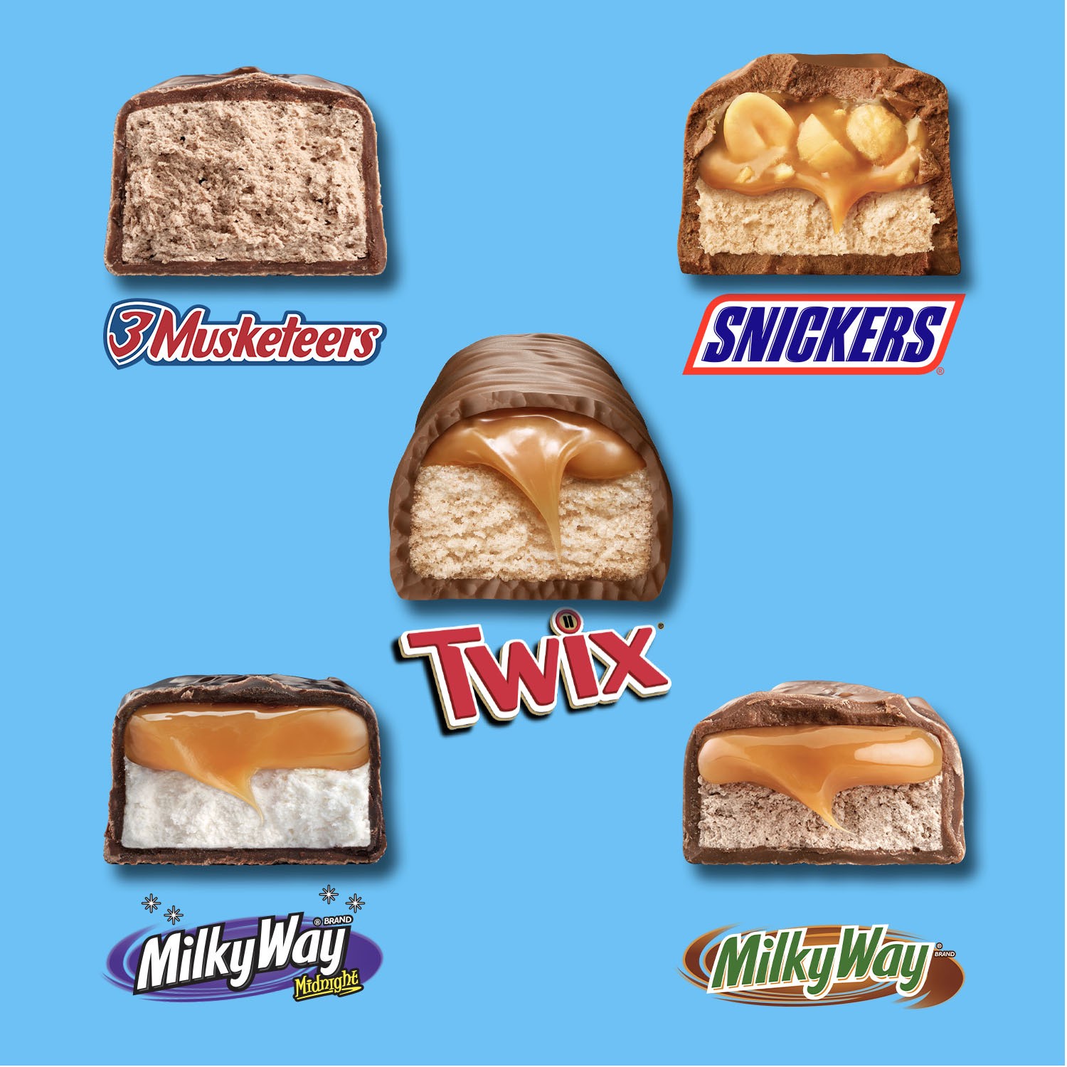 slide 7 of 8, Mixed SNICKERS, TWIX, MILKY WAY & 3 MUSKETEERS Variety Pack Milk & Dark Chocolate Candy Bars, 50 Pieces Bag, 16 oz