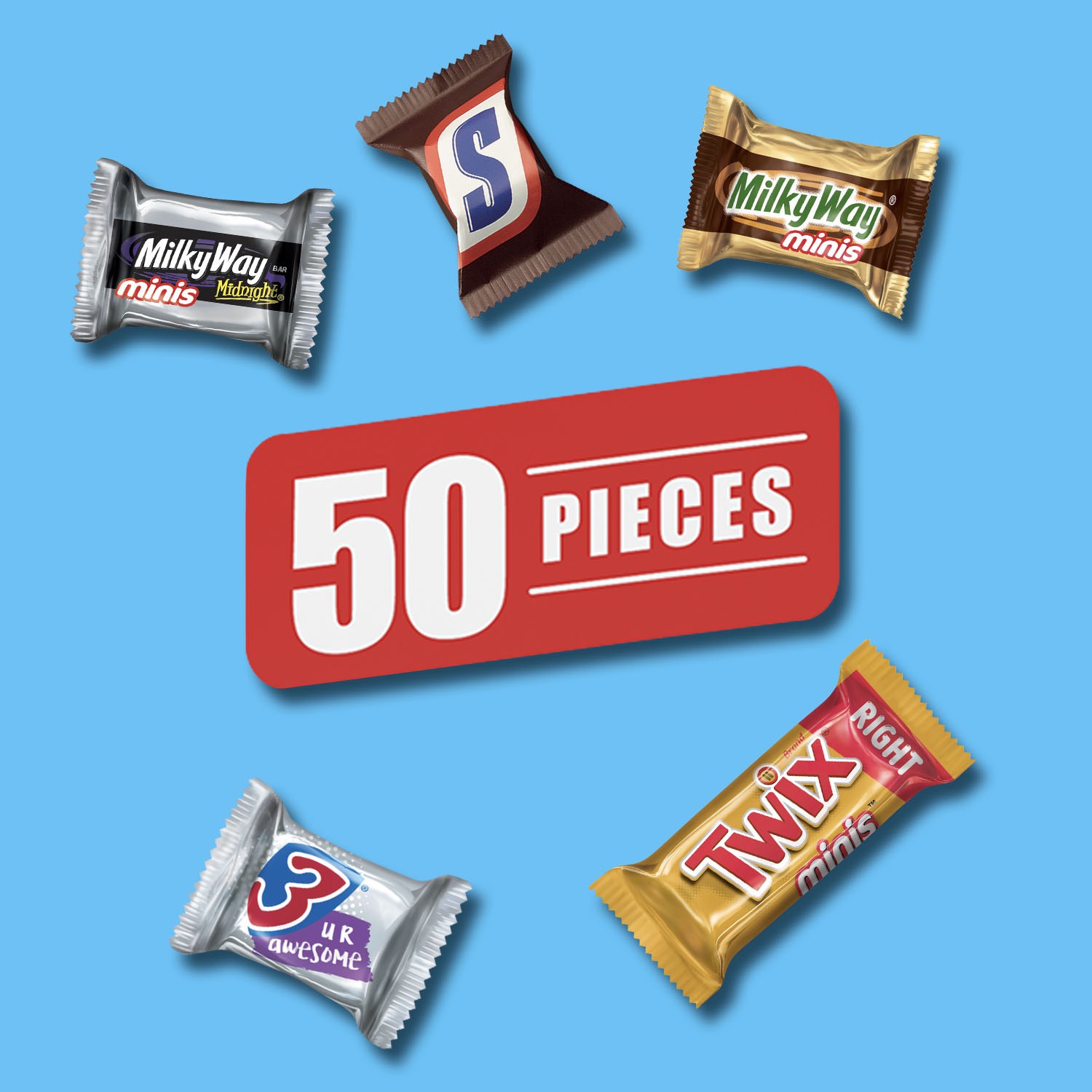 slide 8 of 8, Mixed SNICKERS, TWIX, MILKY WAY & 3 MUSKETEERS Variety Pack Milk & Dark Chocolate Candy Bars, 50 Pieces Bag, 16 oz