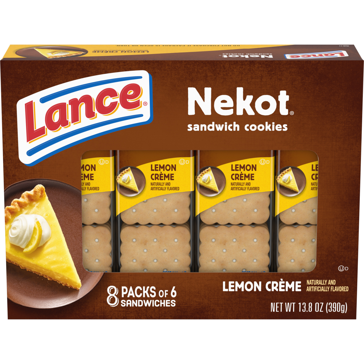 slide 1 of 9, Lance Sandwich Cookies, Nekot Lemon Creme, 8 Individually Wrapped Packs, 6 Sandwiches Each, 8 ct