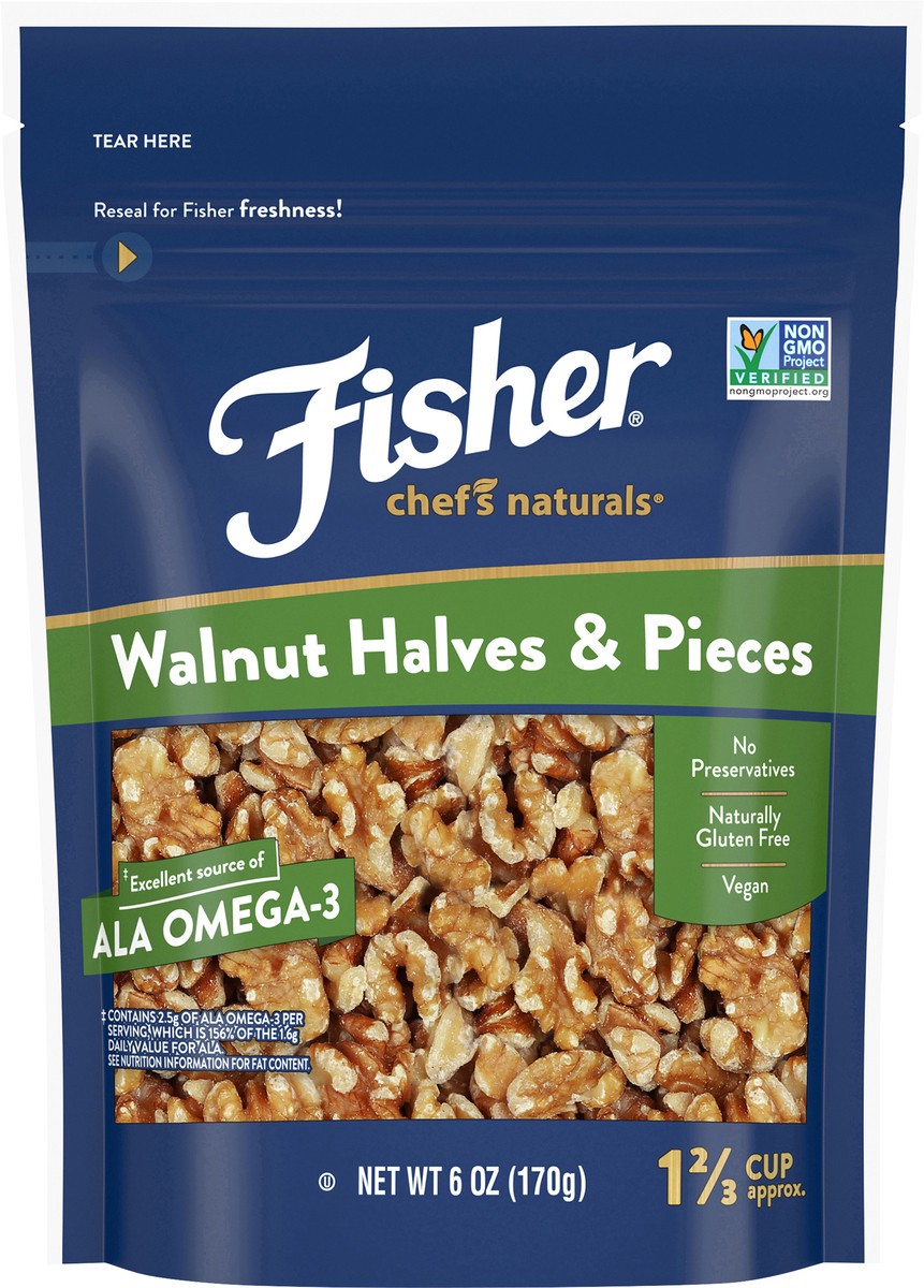 slide 15 of 15, Fisher Chef's Naturals Walnut Halves & Pieces 6 oz. Bag, 6 oz