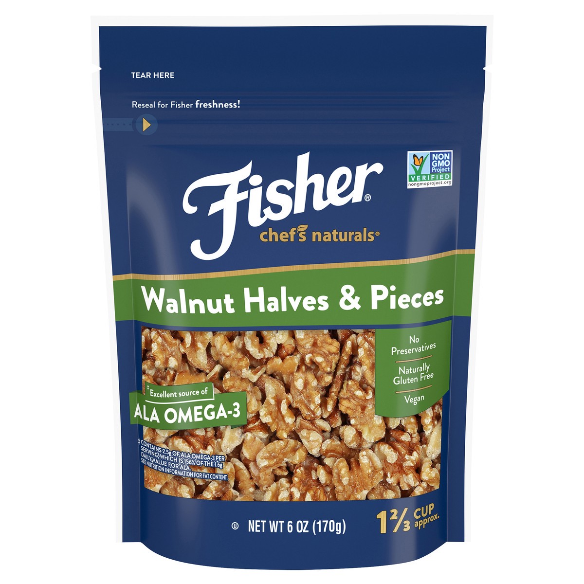 slide 2 of 15, Fisher Chef's Naturals Walnut Halves & Pieces 6 oz. Bag, 6 oz