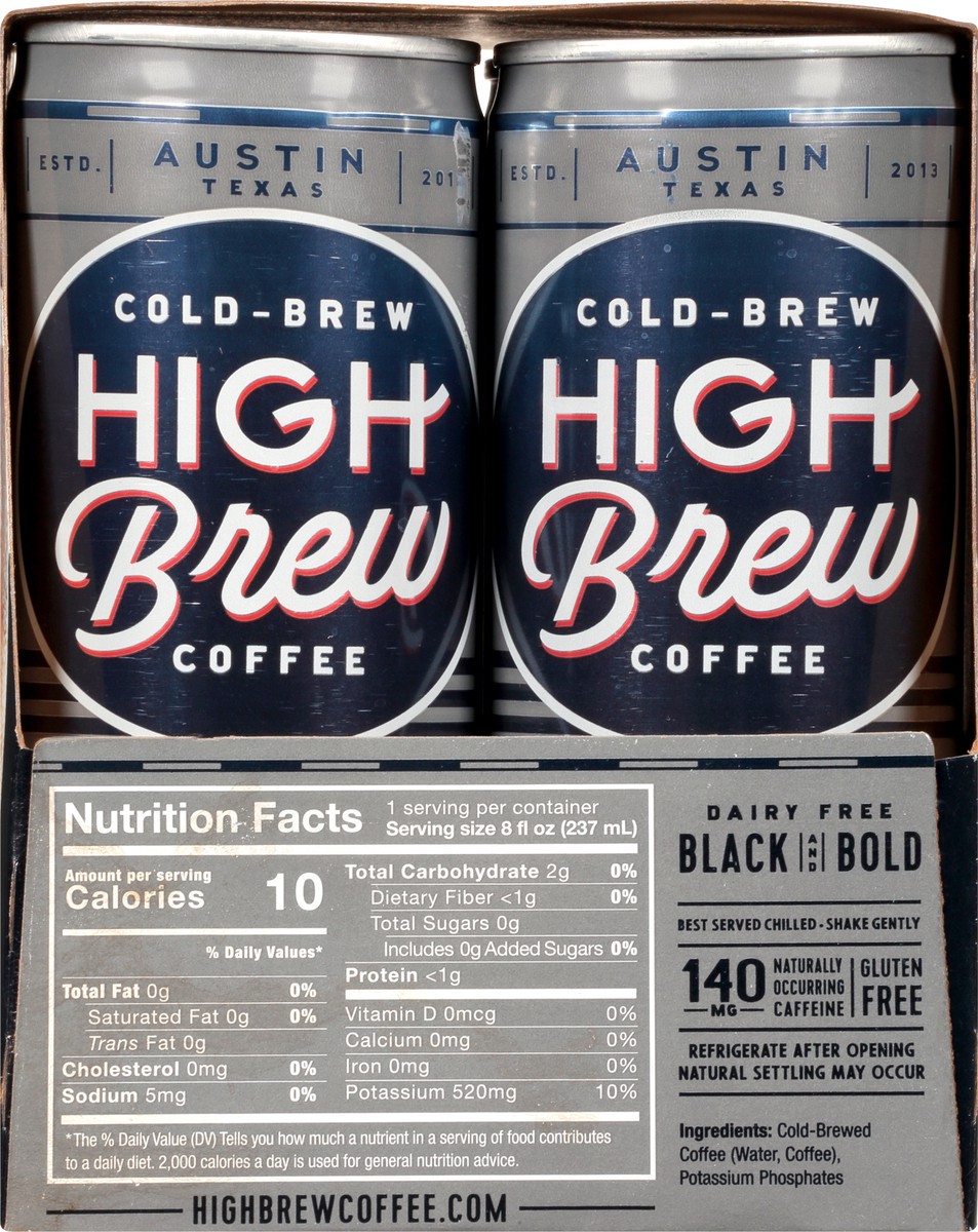 slide 2 of 13, High Brew Dairy Free 4 Pack Cold-Brew Black & Bold Coffee 4 ea - 4 ct, 4 ct