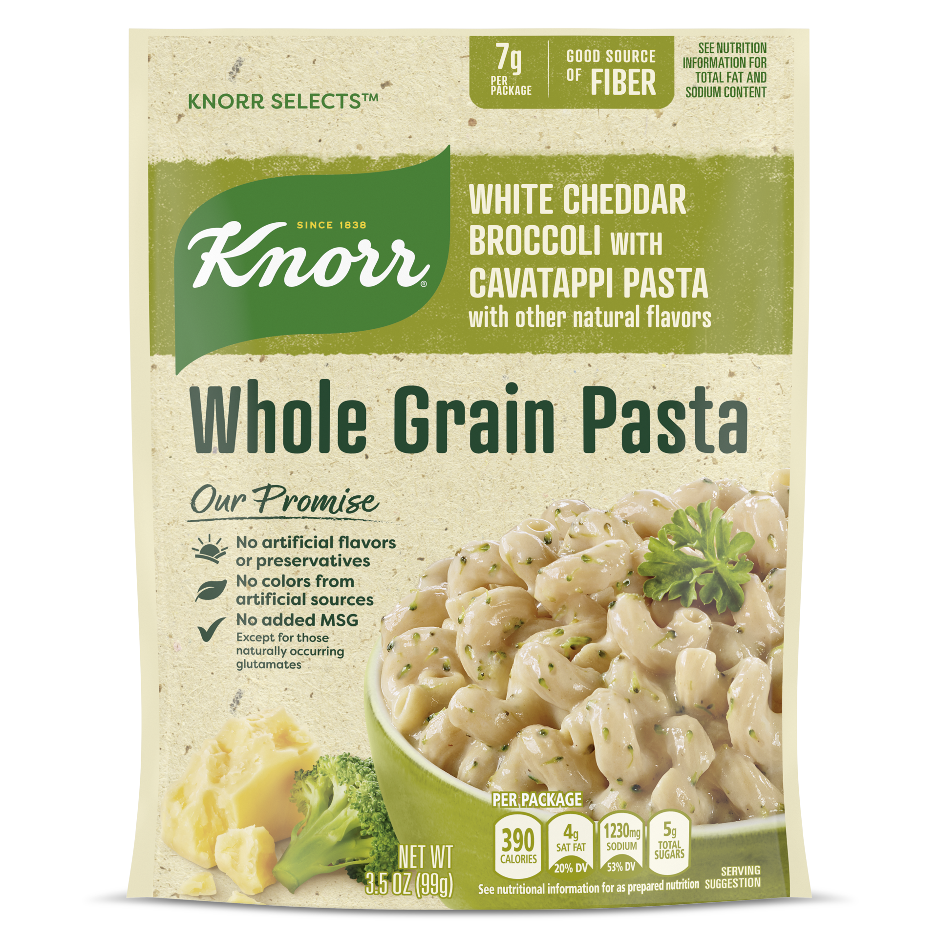 slide 2 of 4, Knorr Selects Whole Grain Pasta White Cheddar Broccoli Cavatappi Pasta, 3.5 oz, 3.5 oz