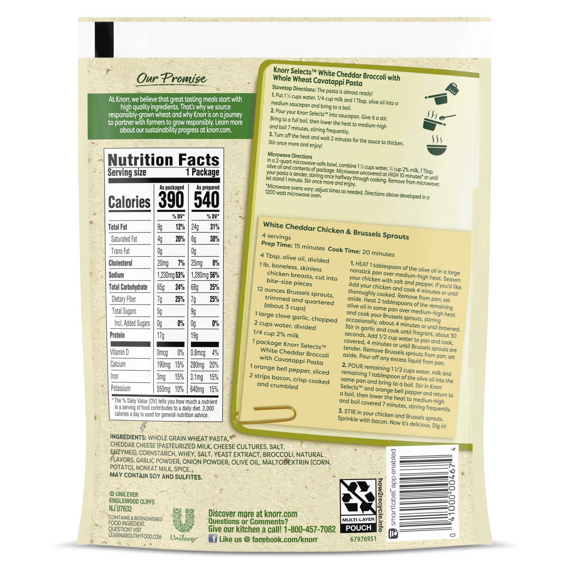 slide 4 of 4, Knorr Selects Whole Grain Pasta White Cheddar Broccoli Cavatappi Pasta, 3.5 oz, 3.5 oz