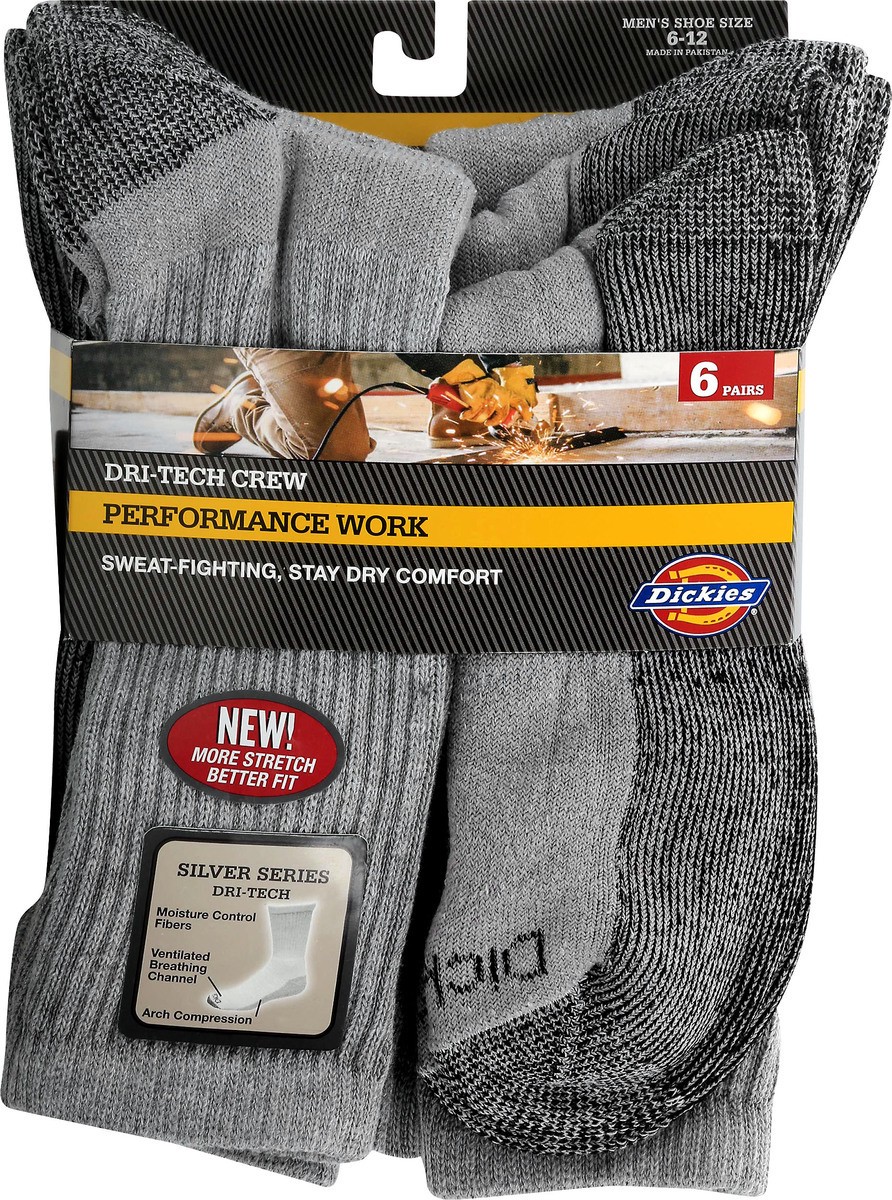 slide 4 of 6, Dickies Dri Tech Moisture Control Crew Sock 6 Pair, 6 ct