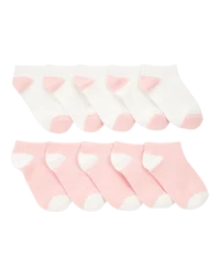 Carter's Kid 10-Pack No-Show Socks - White/Pink - Size 8-14