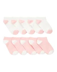 Carter's Kid 10-Pack No-Show Socks - White/Pink - Size 8-14