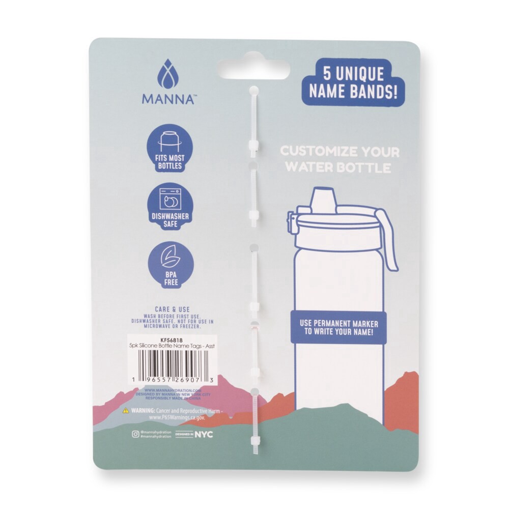 slide 2 of 3, Manna™ Silicone Bottle Name Tags, 5 ct