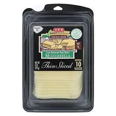 slide 1 of 1, H-E-B Low Moisture Part-Skim Mozzarella Sliced Cheese, 8 oz