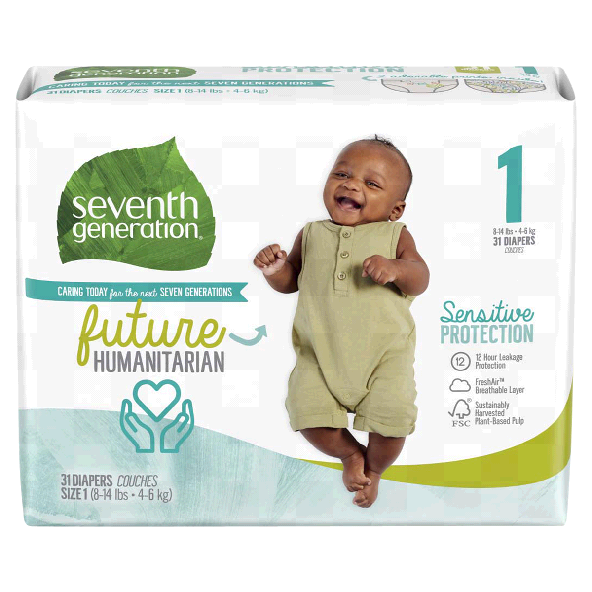 slide 1 of 1, Seventh Generation Sensitive Protection Size 1 Diapers, 31 ct