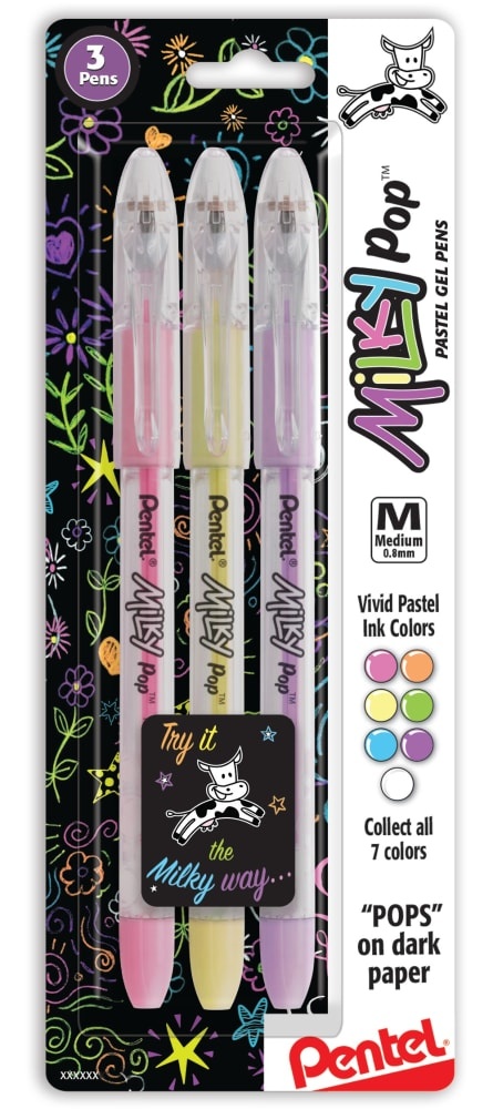 slide 1 of 1, Pentel Milky Pop Pastel Gel Pens - Pink/Yellow/Purple, 3 ct