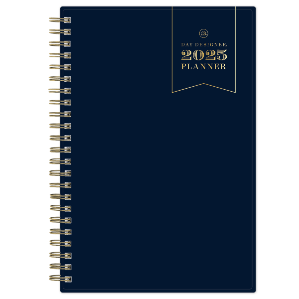 slide 1 of 10, 2025 Day Designer Weekly/Monthly Planning Calendar, 5"" X 8"", Solid Navy Blue, January 2025 To December 2025, 1 ct