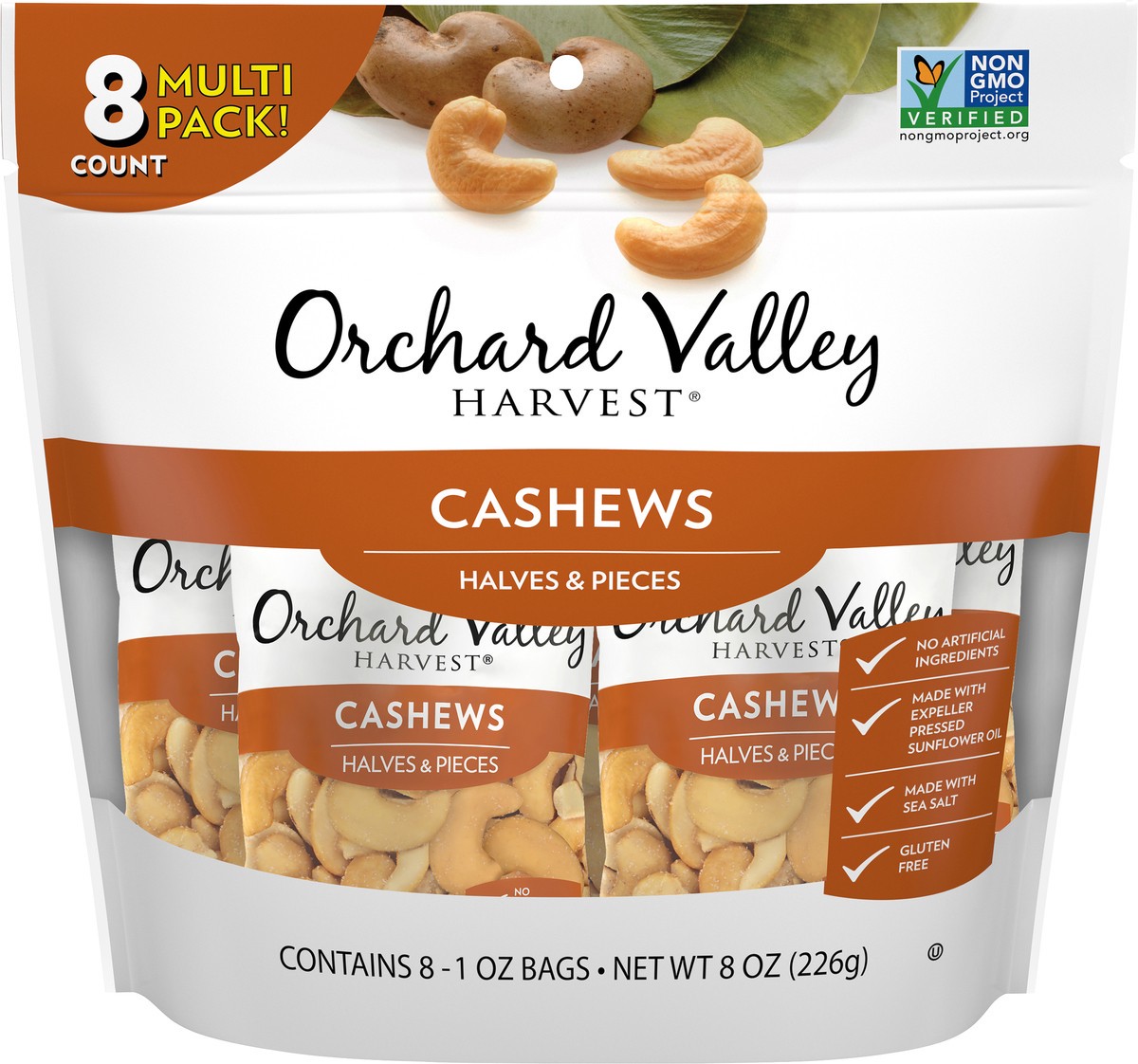 slide 1 of 14, Orchard Valley Harvest Cashews Halves & Pieces 8-1 oz. Bags, 8 oz