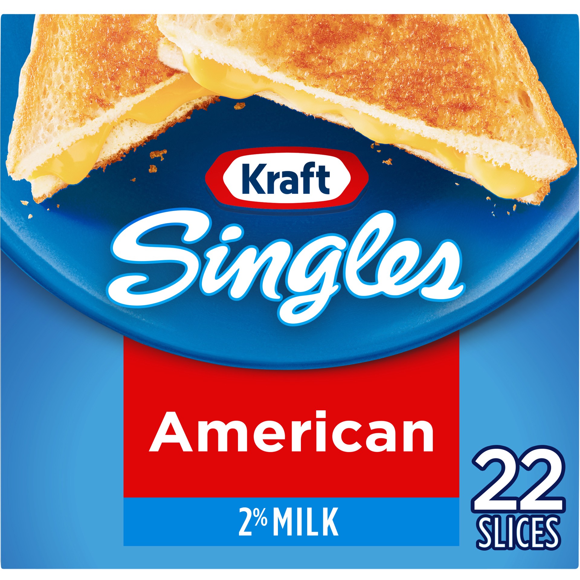 slide 1 of 6, Kraft Singles 2% Pasteurized Prepared Cheese Product American Slices Pack, 22 ct; 14.7 oz