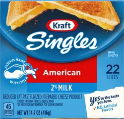 Kraft Singles 2% Pasteurized Prepared Cheese Product American Slices, 22 ct Pack