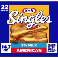 Kraft Singles 2% Pasteurized Prepared Cheese Product American Slices, 22 ct Pack