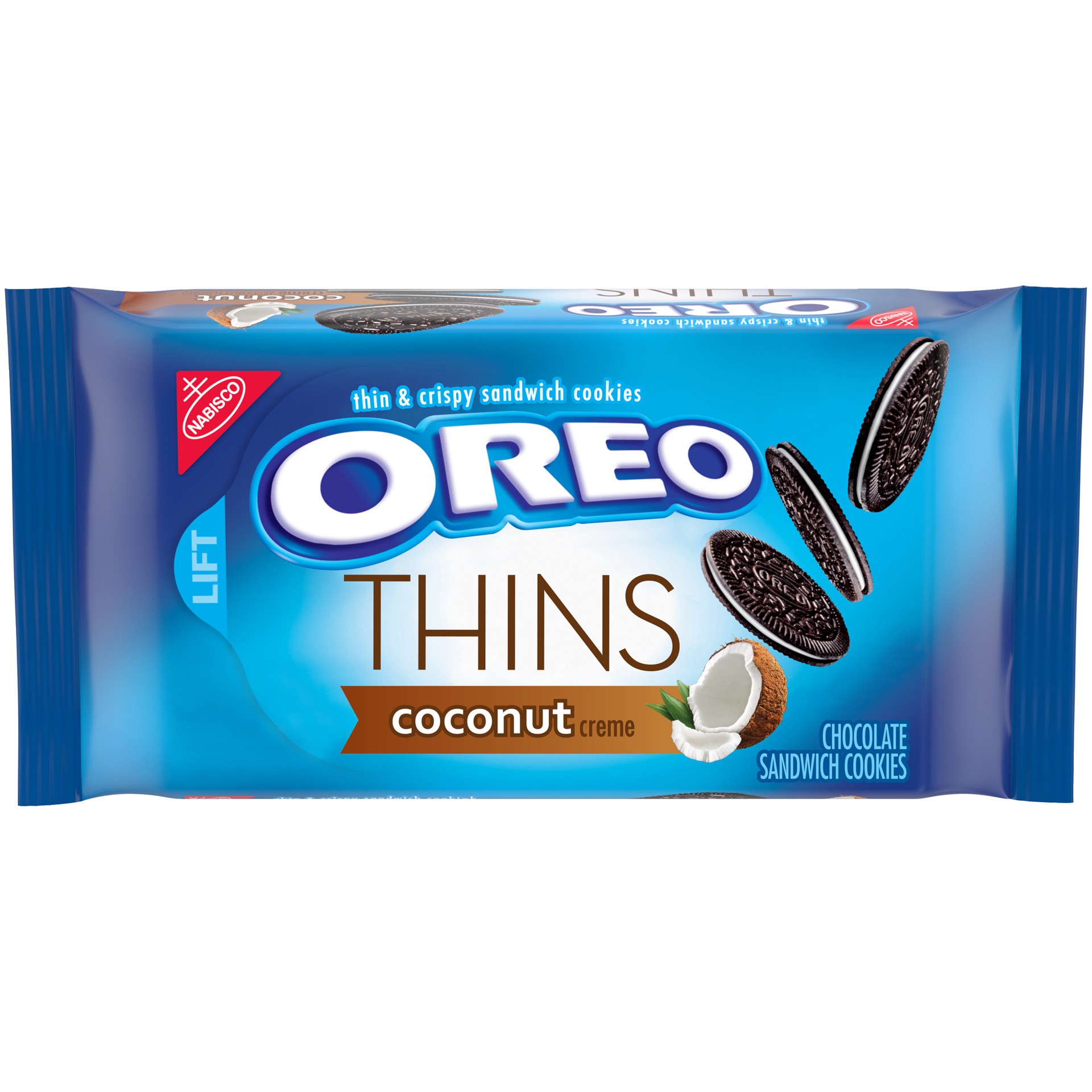 slide 1 of 4, OREO Thins Chocolate Sandwich Cookies, Coconut Flavored Creme, 1 Resealable 10.1 oz Pack, 10.1 oz