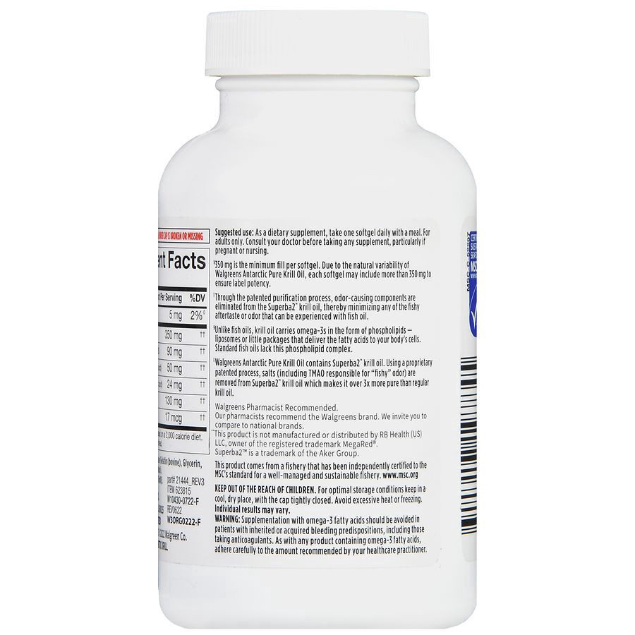 slide 4 of 5, Walgreens Krill Oil Omega-3 Softgels 350 Mg, 120 ct