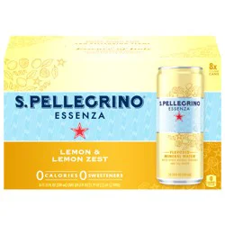 S.Pellegrino Essenza Lemon & Lemon Zest Flavored Mineral Water with CO2 Added, 8 Pack of 11.15 Fl Oz Cans